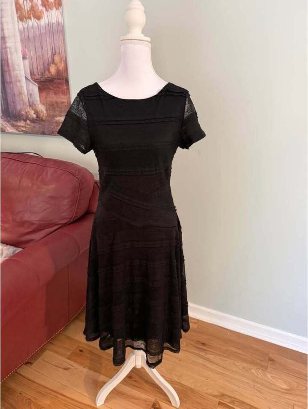 Sangria Black Lace Short Sleeve Dress size 6